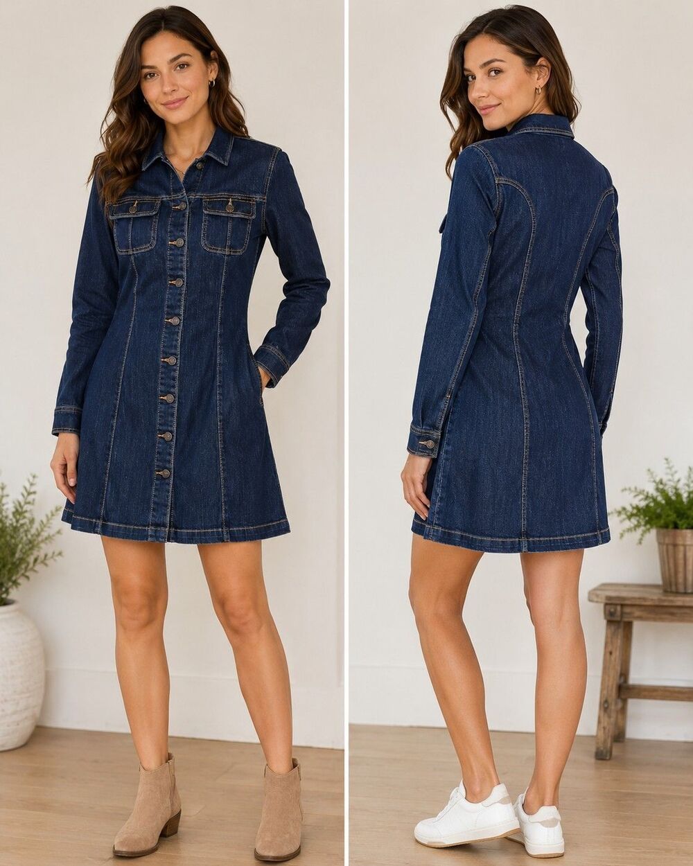 Cello Jeans Denim Mini Shirt Dress Women S Button Front Stretch Western Chic